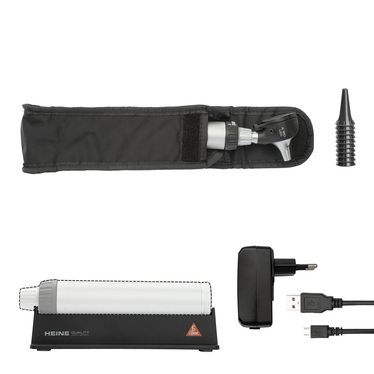 K 180 FO Otoscope LED with Beta 4 USB rechargeable handle with Accessories